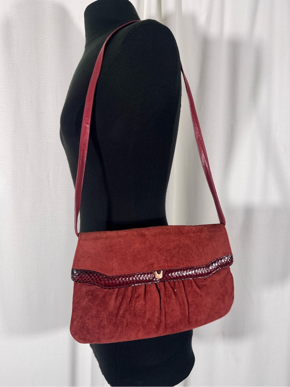Vintage Palizzio Rust Suede Snakeskin Clutch Crossbody Bag